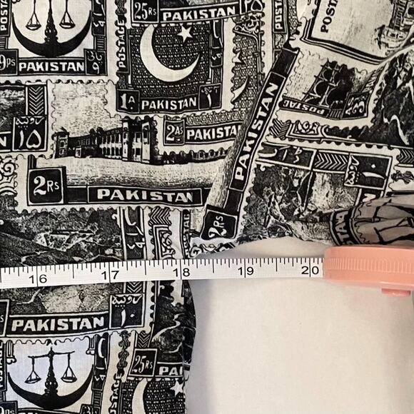 Cotton V-Neck Tunic/Kaftan Geometric Print Pakistan Stamp Print, Size XS - Picture 12 of 16